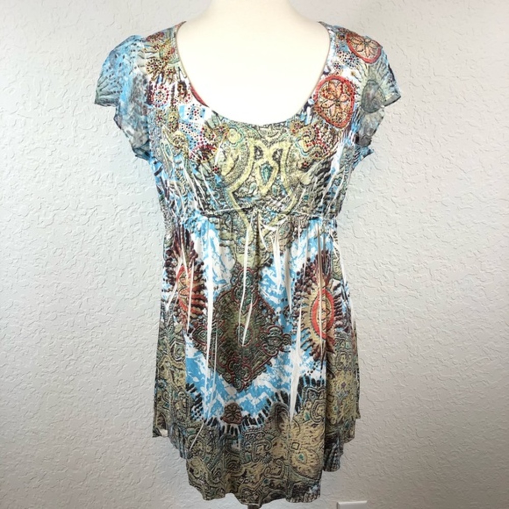 Live and‎ Let Live Blue Mandala Print Boho Blouse M